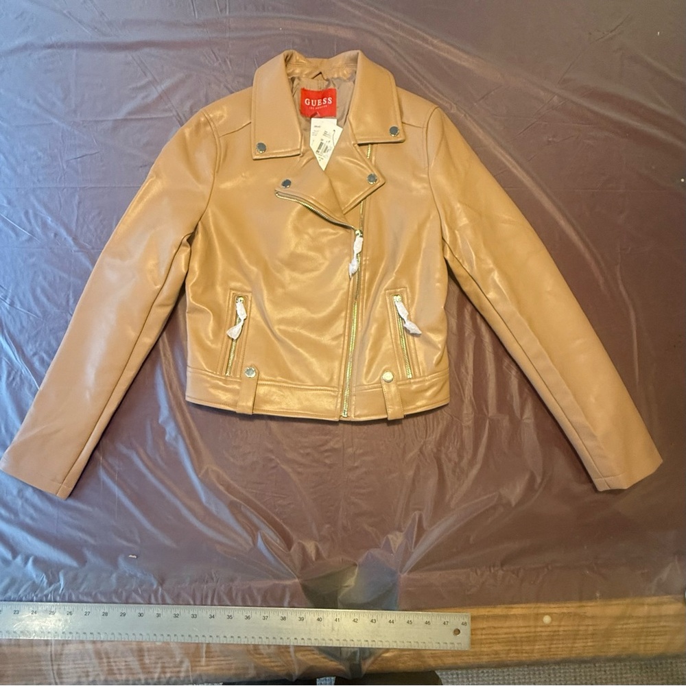 NWT Guess Camel Vegan Leather Jacket for Women Size Small - Picture 2 of 8